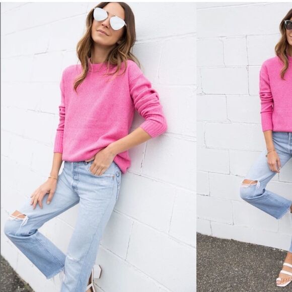 Something Navy Pink Flecked Crewneck Sweater Women’s Size Small - Picture 1 of 7